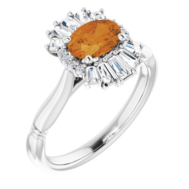 Sterling Silver Natural Citrine & 1/4 CTW Natural Diamond Ring